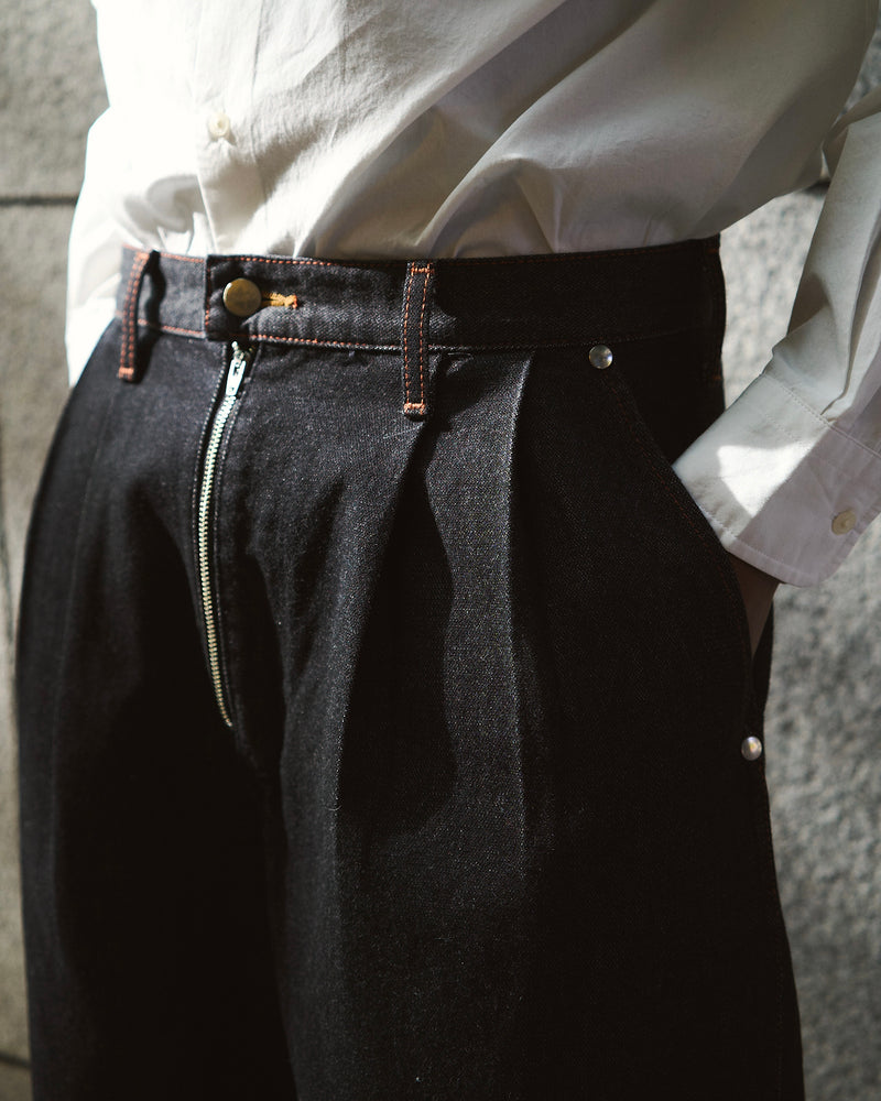 【 CamphorWood × Wrangler 】front zip wide baggy broken denim trousers