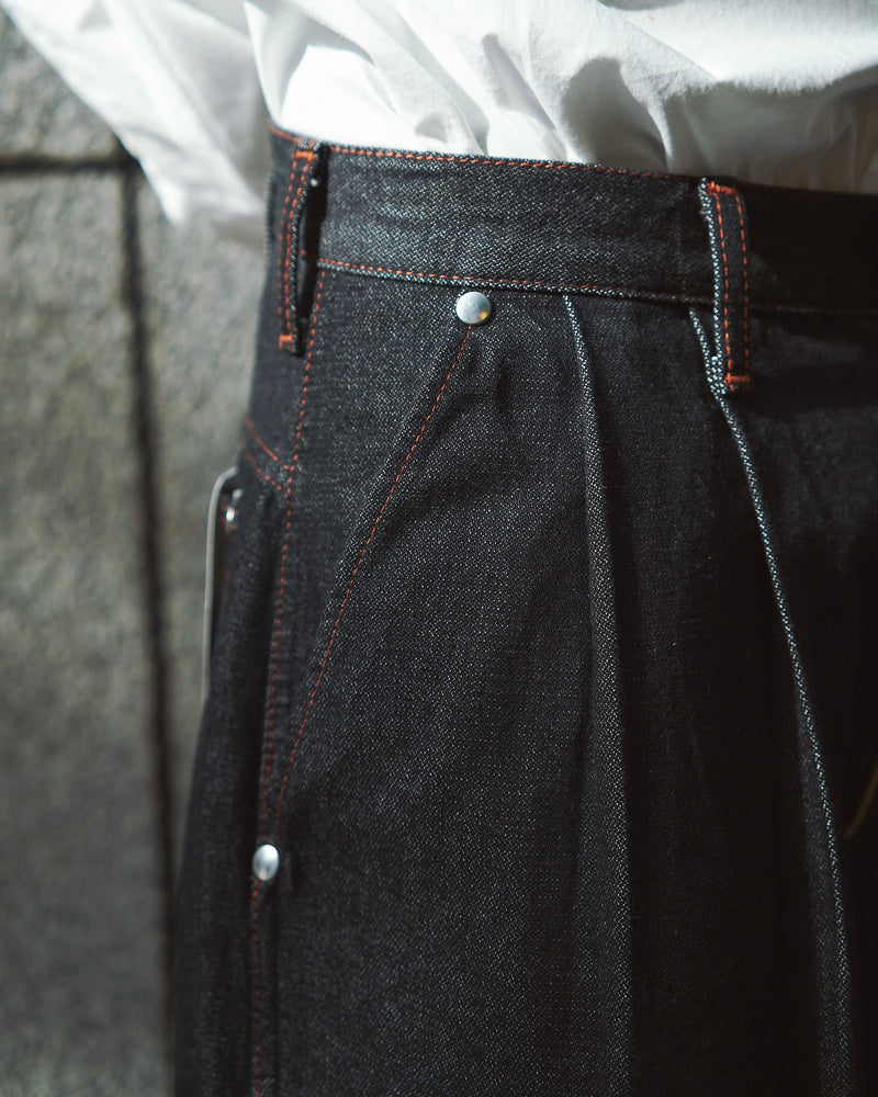 【 CamphorWood × Wrangler 】front zip wide baggy broken denim trousers