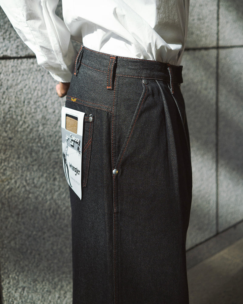 【 CamphorWood × Wrangler 】front zip wide baggy broken denim trousers