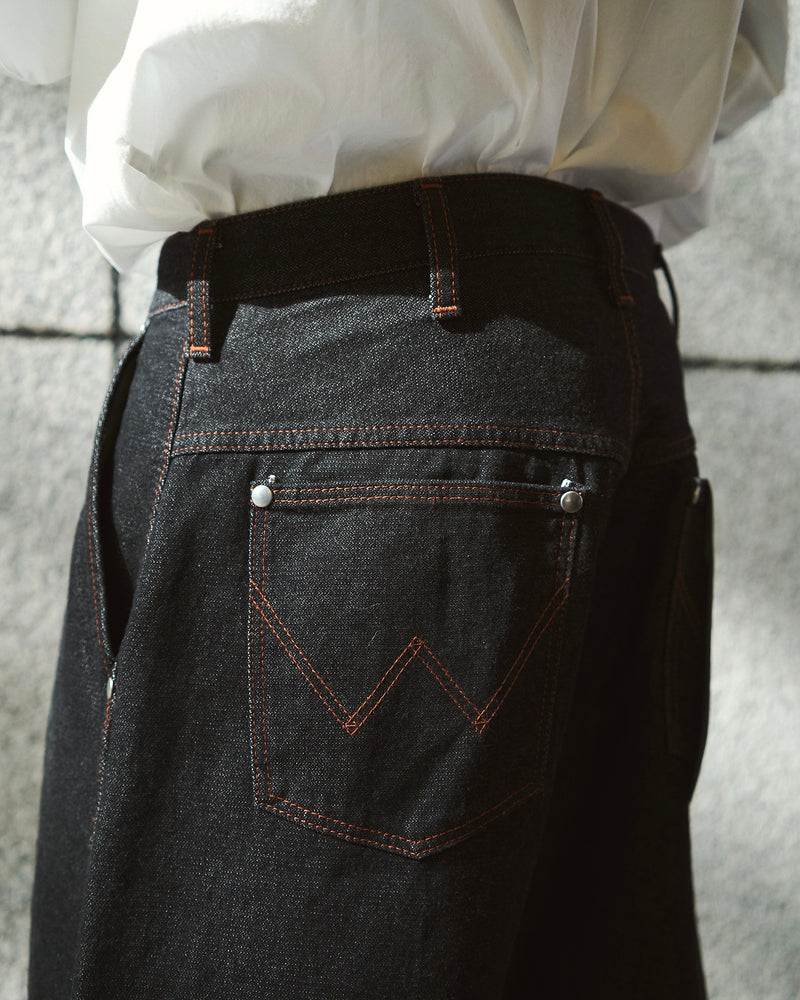 【 CamphorWood × Wrangler 】front zip wide baggy broken denim trousers