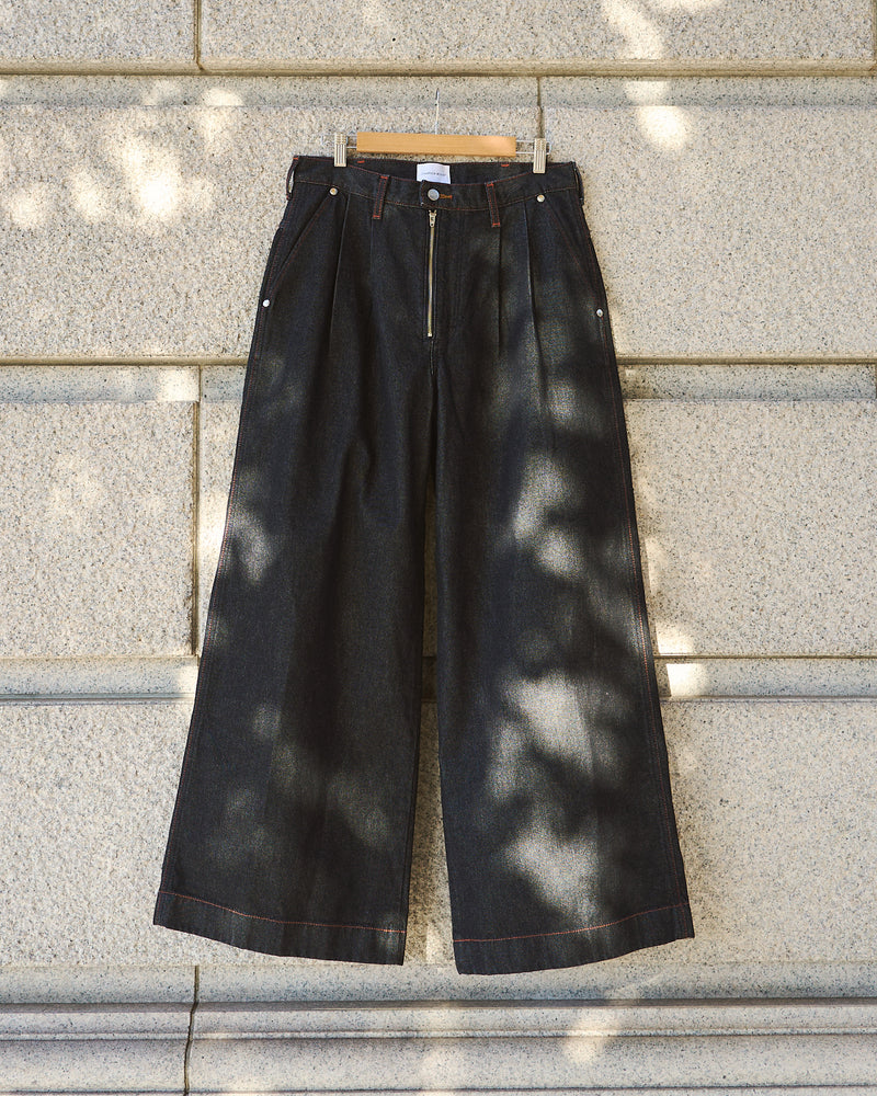 【 CamphorWood × Wrangler 】front zip wide baggy broken denim trousers