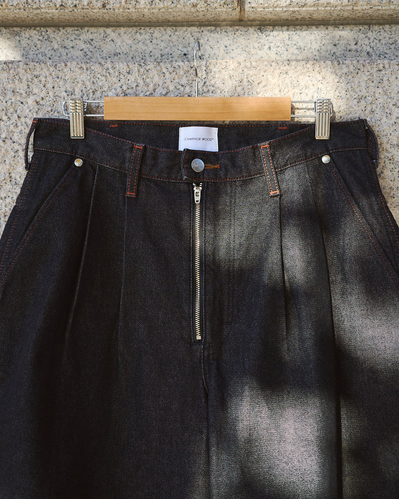 【 CamphorWood × Wrangler 】front zip wide baggy broken denim trousers