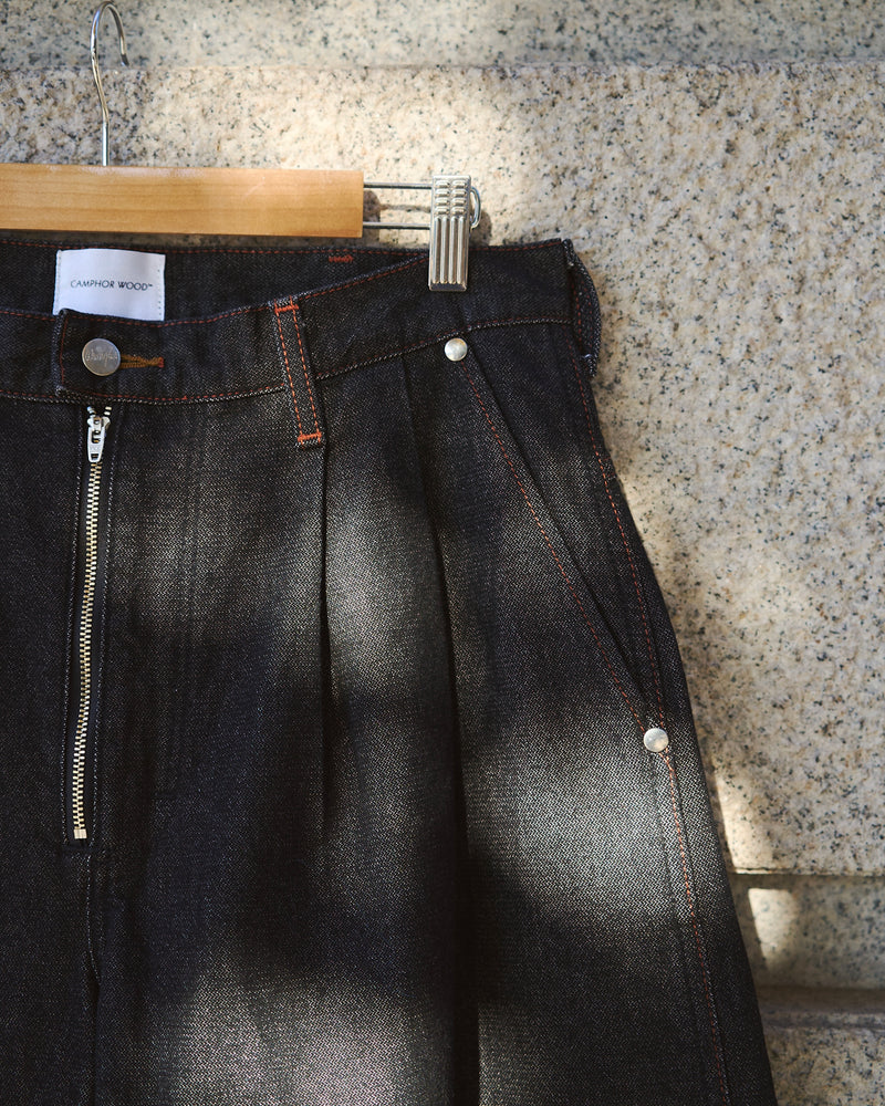 【 CamphorWood × Wrangler 】front zip wide baggy broken denim trousers