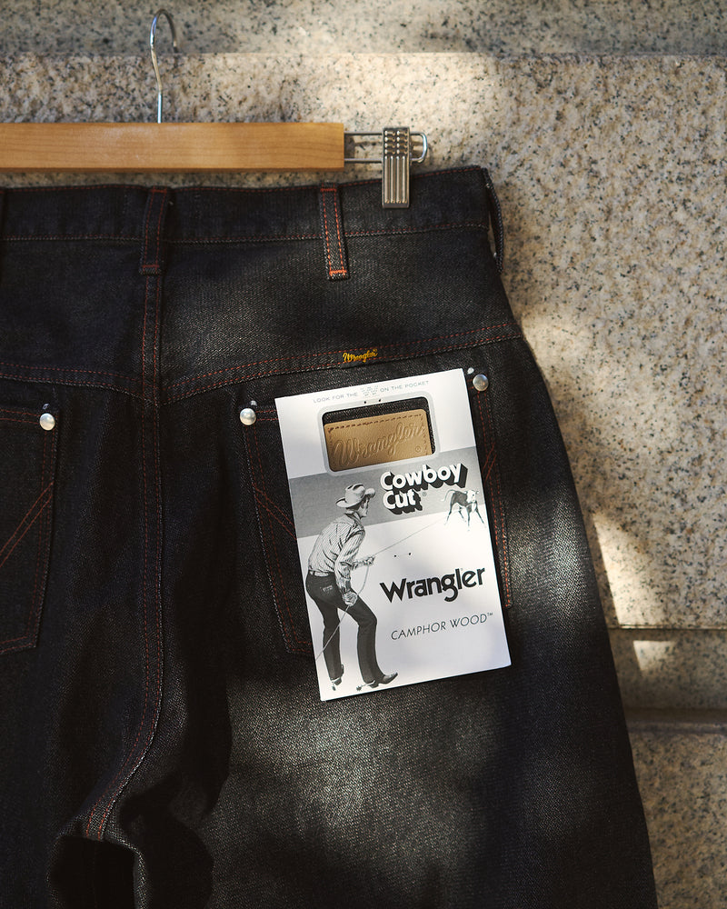 【 CamphorWood × Wrangler 】front zip wide baggy broken denim trousers