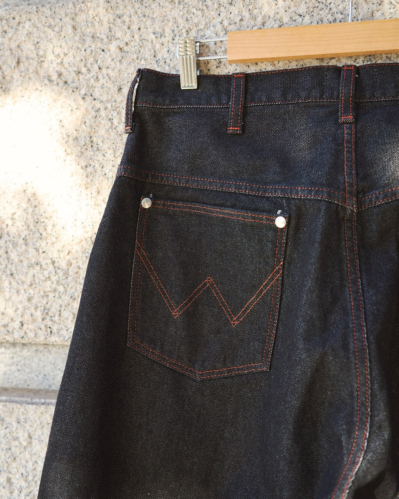 【 CamphorWood × Wrangler 】front zip wide baggy broken denim trousers