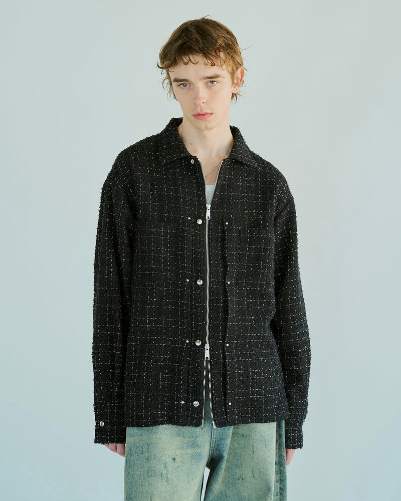 lame tweed double zipper shirt jacket