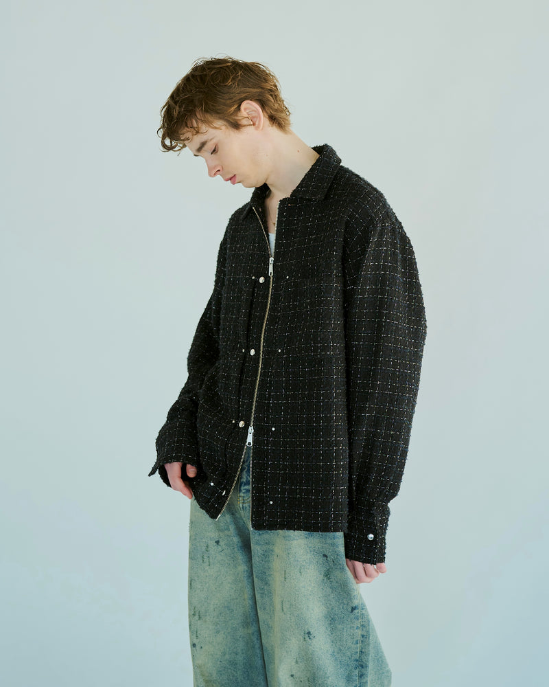 lame tweed double zipper shirt jacket