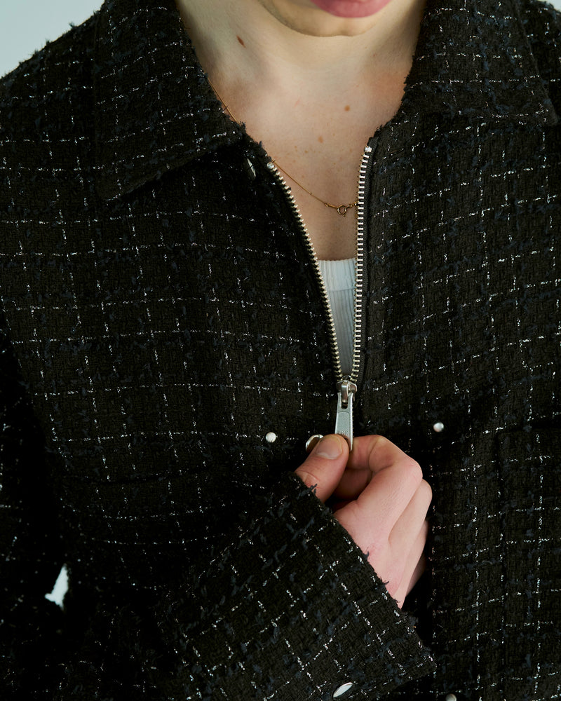 lame tweed double zipper shirt jacket