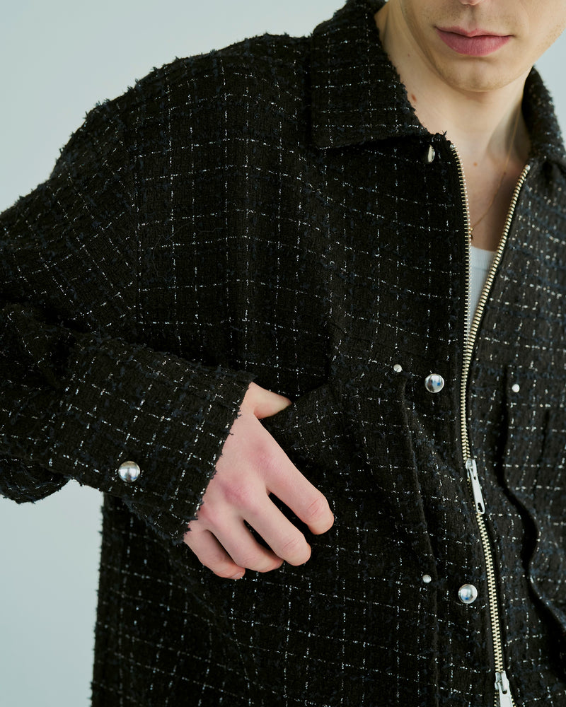 lame tweed double zipper shirt jacket