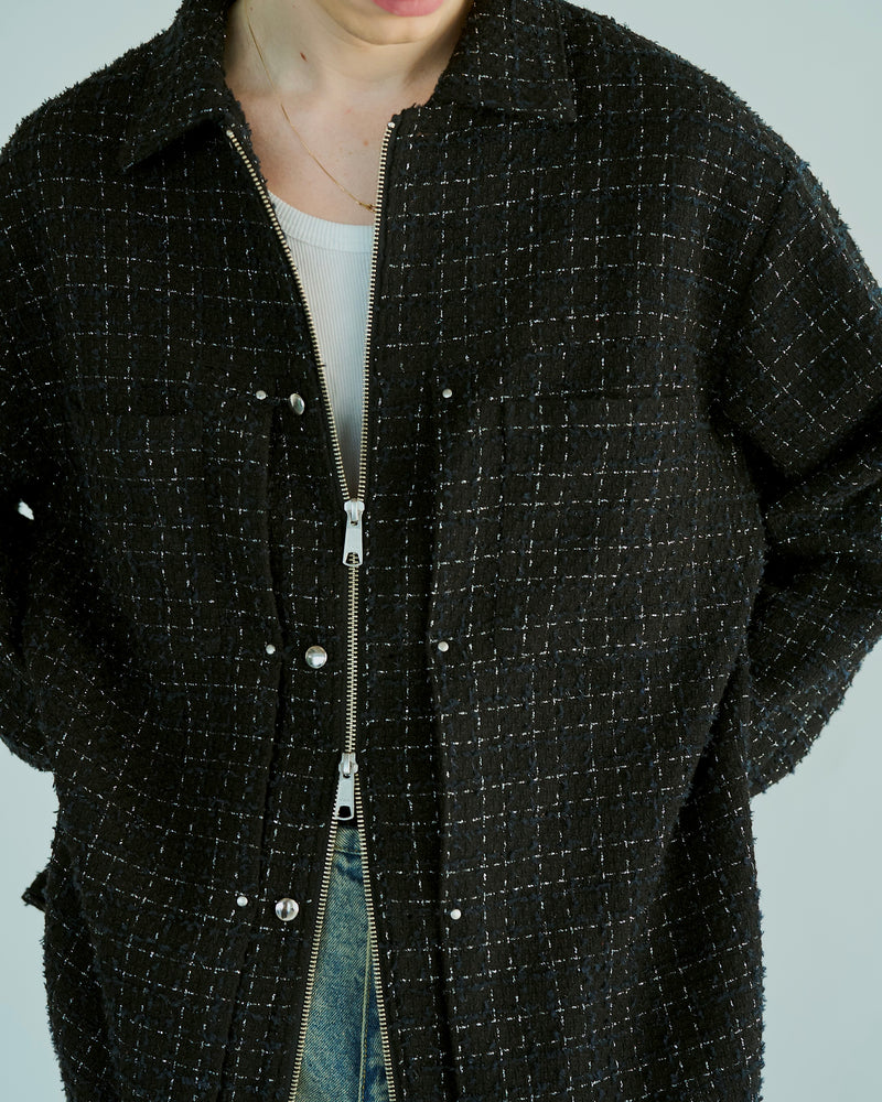 lame tweed double zipper shirt jacket