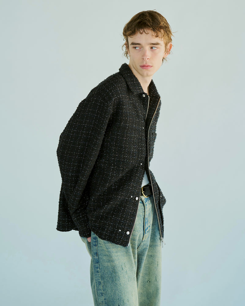 lame tweed double zipper shirt jacket