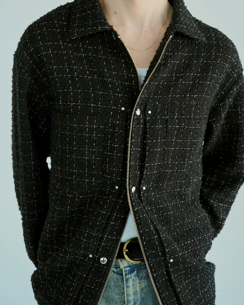 lame tweed double zipper shirt jacket