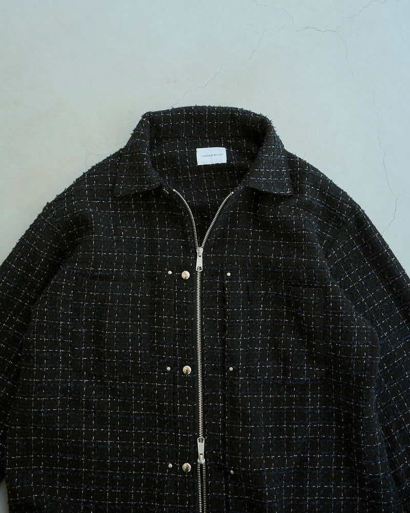 lame tweed double zipper shirt jacket