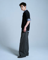 PRESSED POLYESTER FLARE SLACKS 