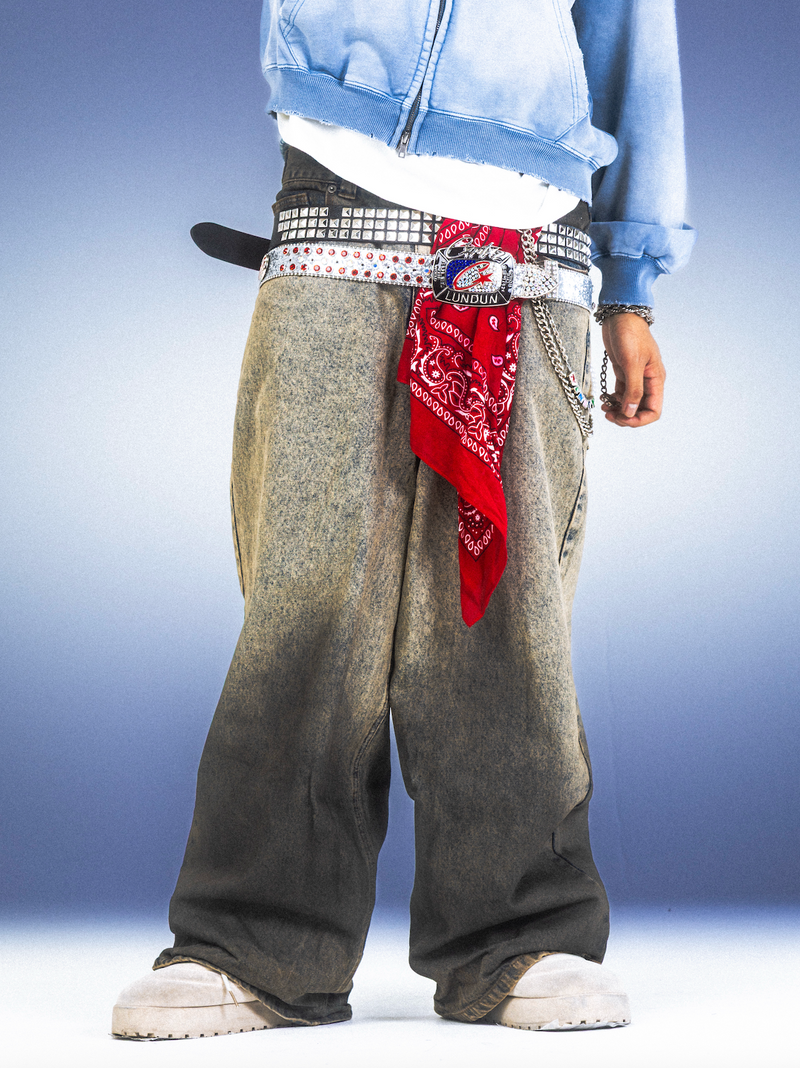 Bullet Logo Mud Fade Super Baggy Denim Pants – YZ
