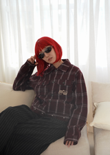 baseball logo  lamé check jacket