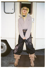 Sakura Embroidered Slub Denim Buggy Pants