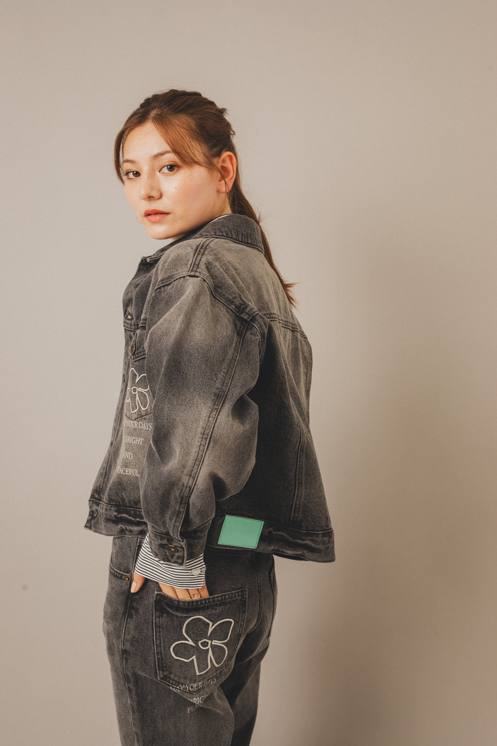 Flower logo denim blouson – YZ