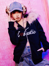 I Love bestie Far Zip Hoodie【9090 girl】