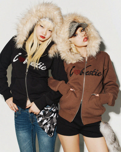 I Love bestie Far Zip Hoodie【9090 girl】