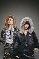 King Logo Slub Denim Far Zip Hoodie 