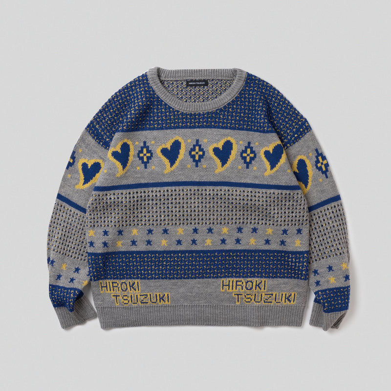 心形提花针织毛衣 