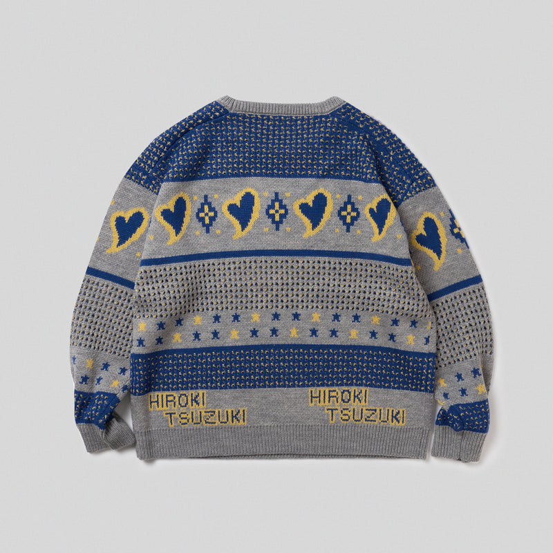 心形提花针织毛衣 