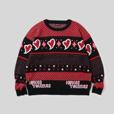 心形提花针织毛衣 