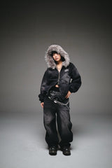 King Logo Slub Denim Far Zip Hoodie 