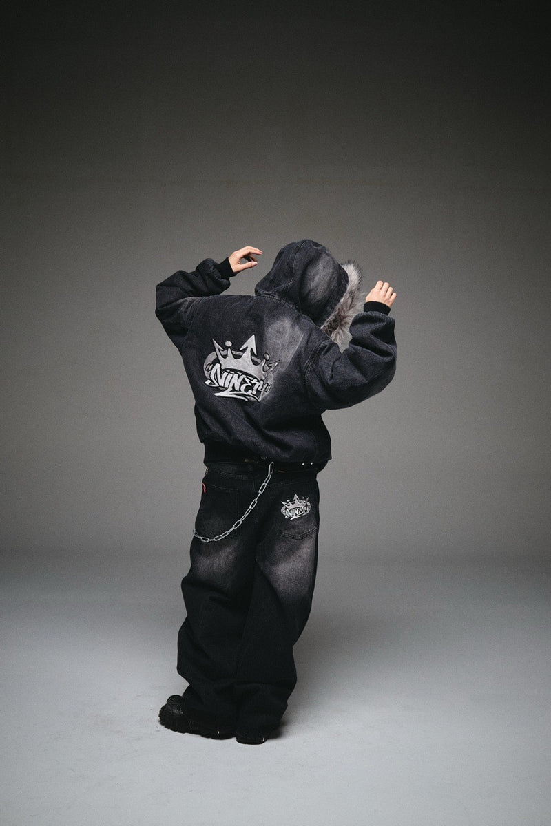 King Logo Slub Denim Far Zip Hoodie – YZ