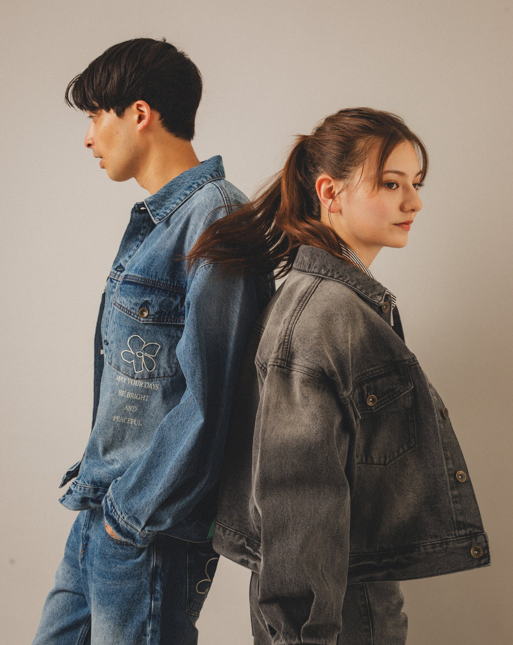 Flower logo denim blouson – YZ