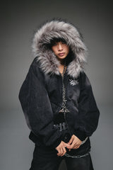 King Logo Slub Denim Far Zip Hoodie 