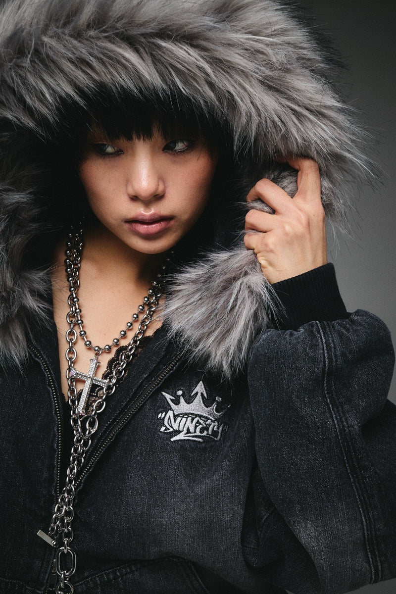 King Logo Slub Denim Far Zip Hoodie – YZ