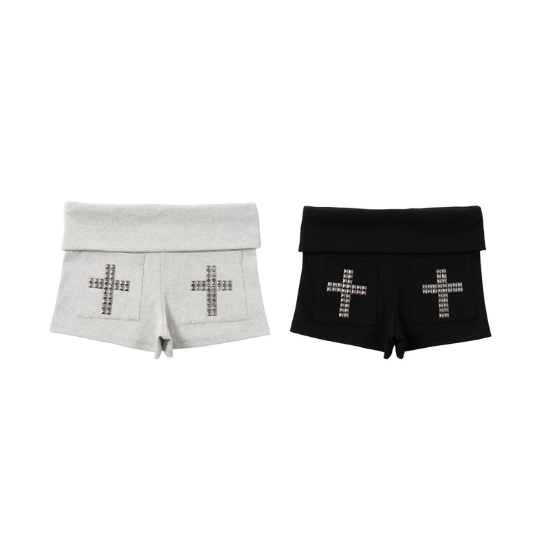 Cross Logo Studded Micro Shorts – YZ
