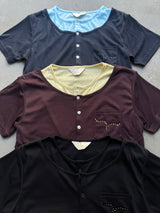 2-Layered Henley Rhinestone Tee