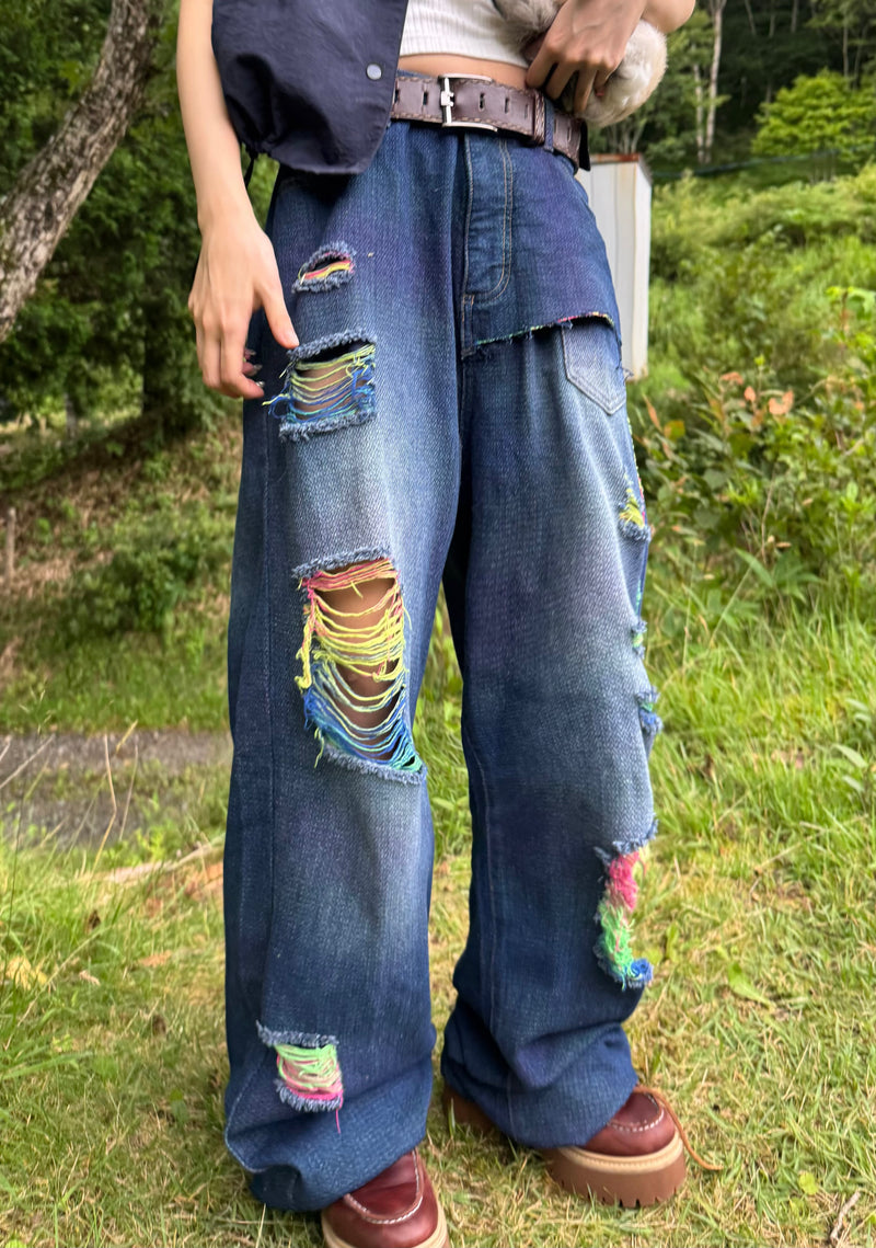 rainbow damage denim