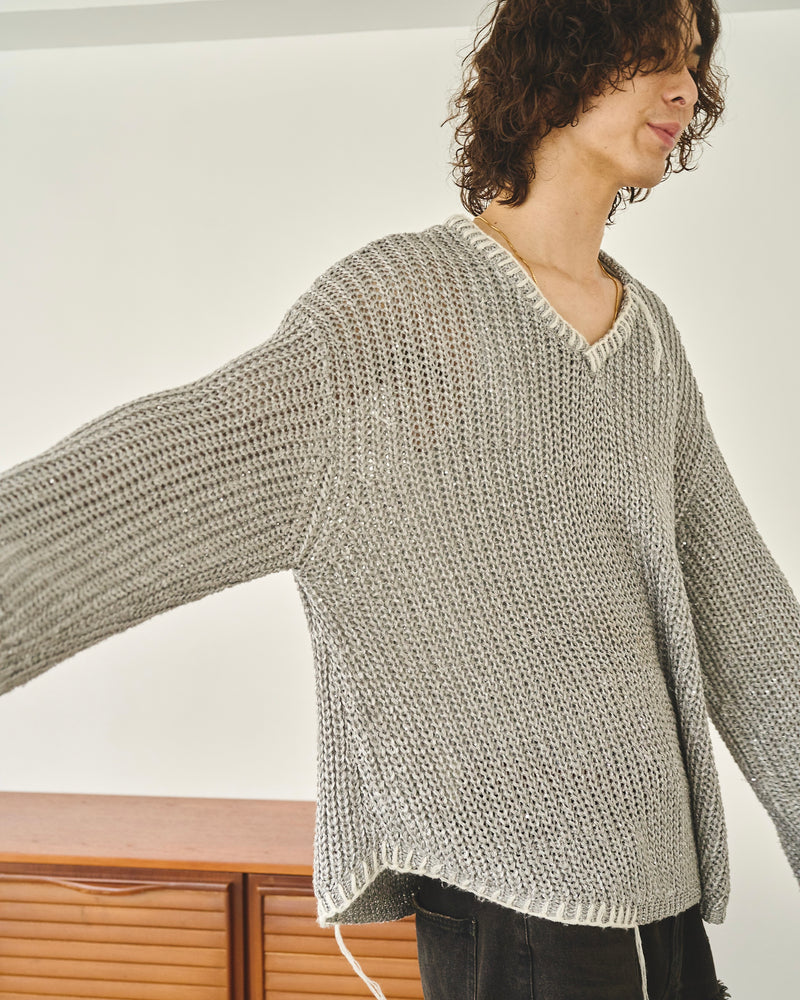 Sparkle Stitching v Neck Sweater