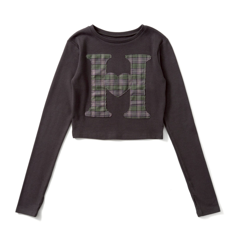 H heart check pattern long Tee