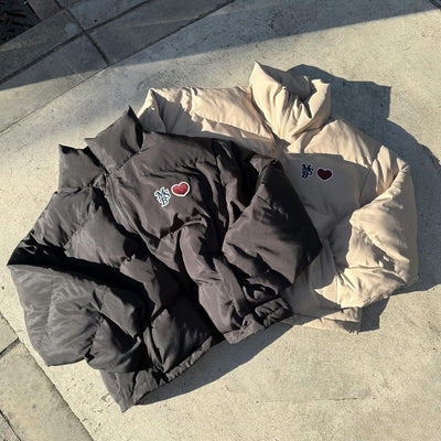 Heart patch down jacket