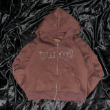 Universal logo rhinestone zip hoodie
