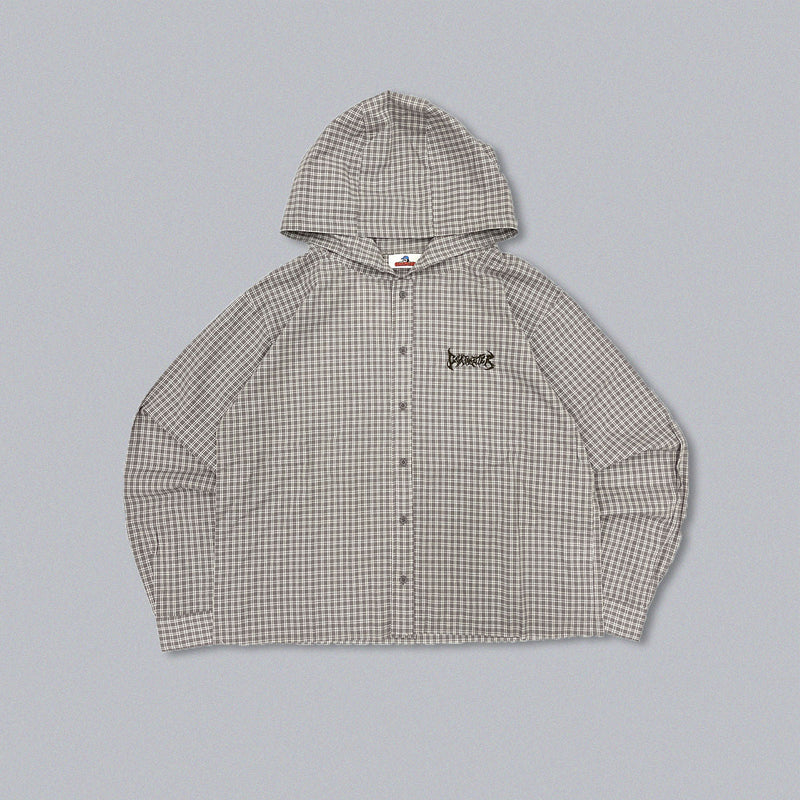 Tribal logo check hooded shirt