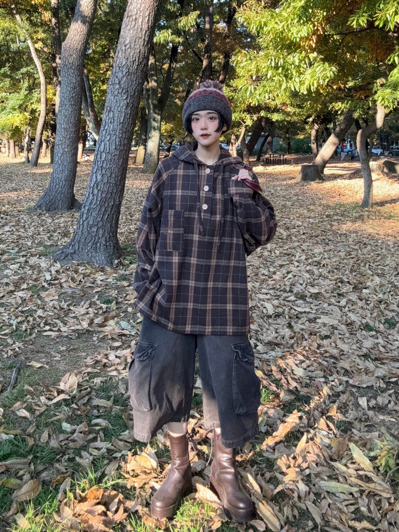 wool like check hood