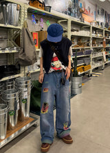 rainbow damage denim