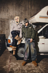 Sakura Embroidered Slub Denim Buggy Pants