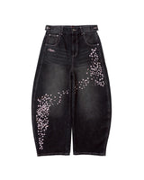 Sakura Embroidered Slub Denim Buggy Pants