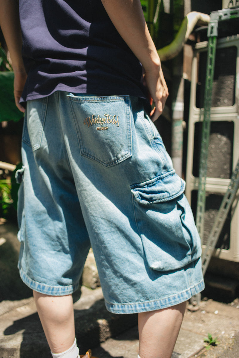 Denim half cargo pants