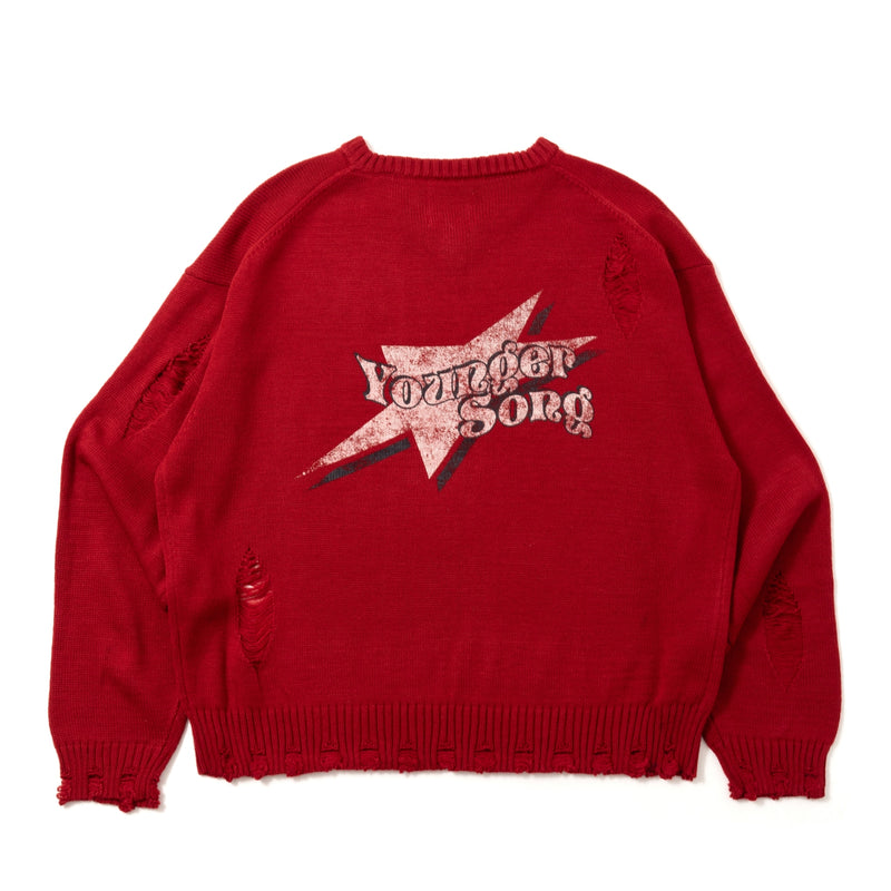 Star Logo v Neck Damage Knit