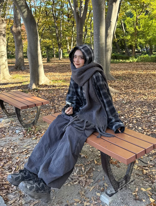 wool like check hood