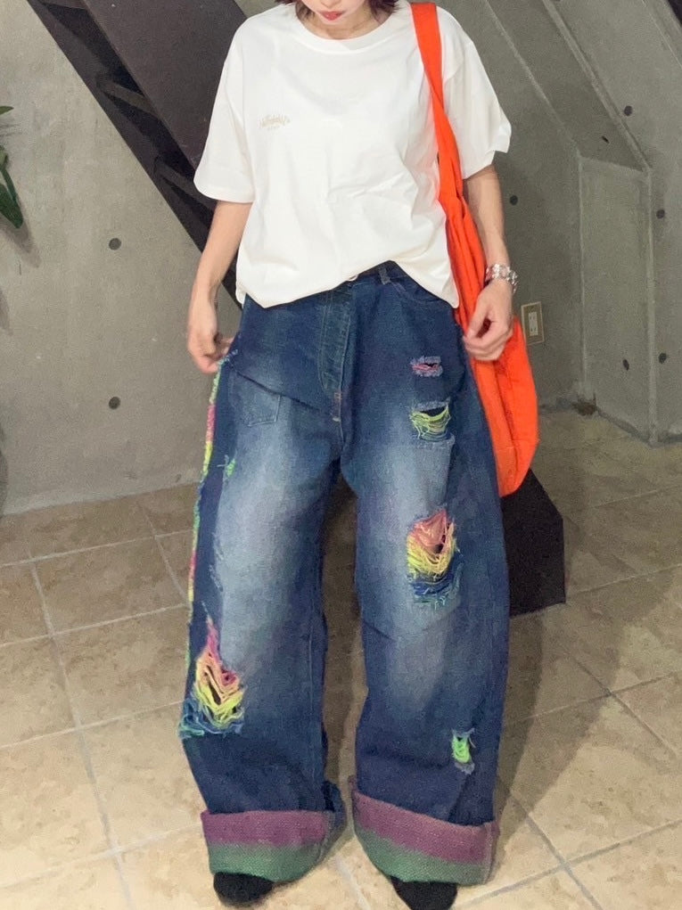 rainbow damage denim