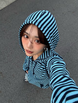 Striped rib knit zip hoodie